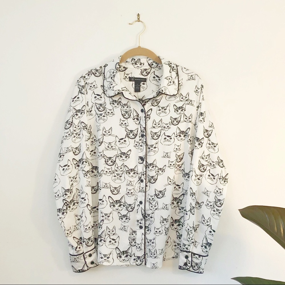 INC Cat Print Collared Button Down